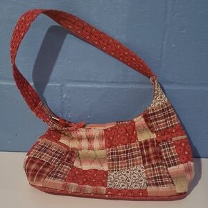 Chic Patchwork Shoulder Bag in Red and Pink
